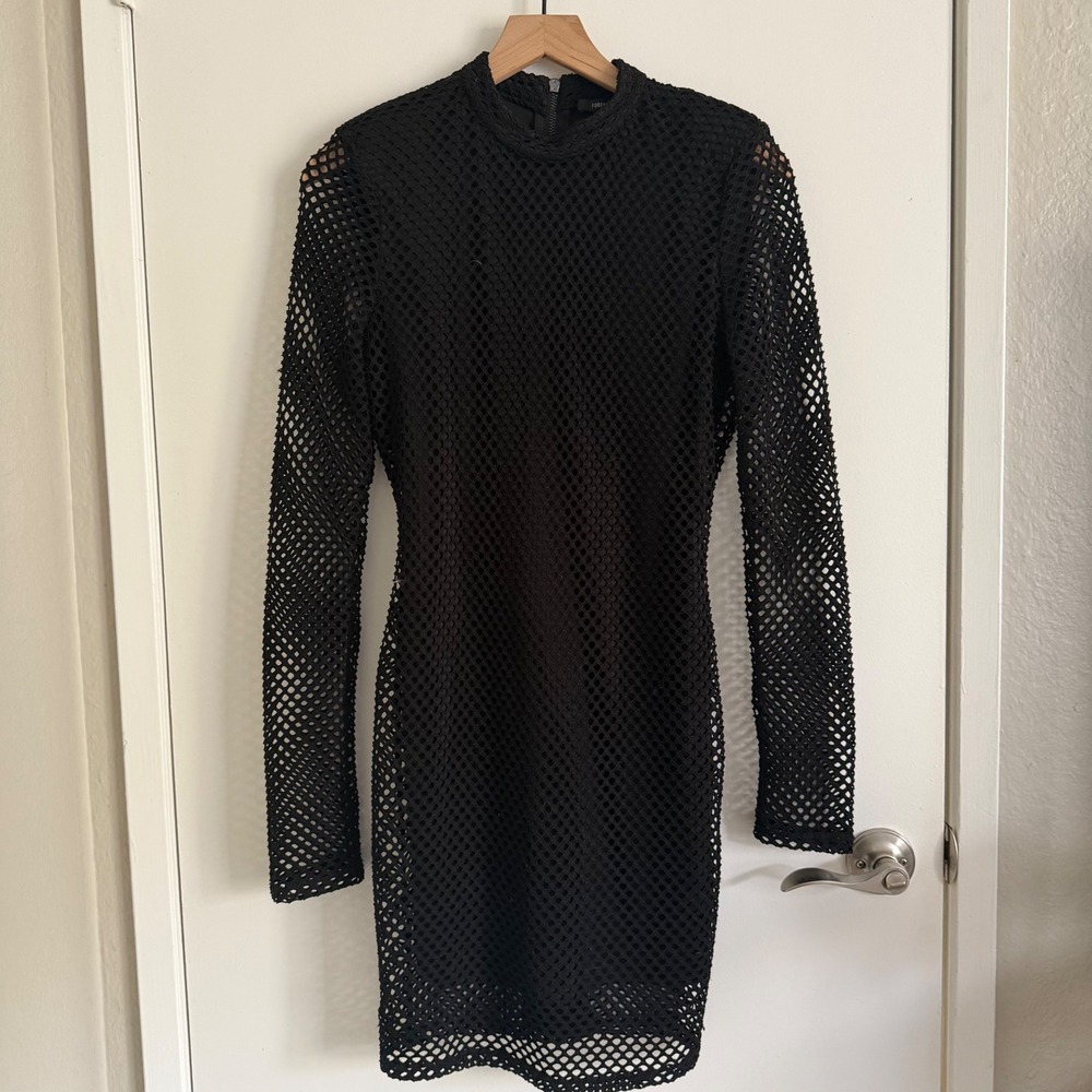 Forever 21 Black Long Sleeve Mesh Bodycon Mini Dress Goth Punk Emo Dark Academia